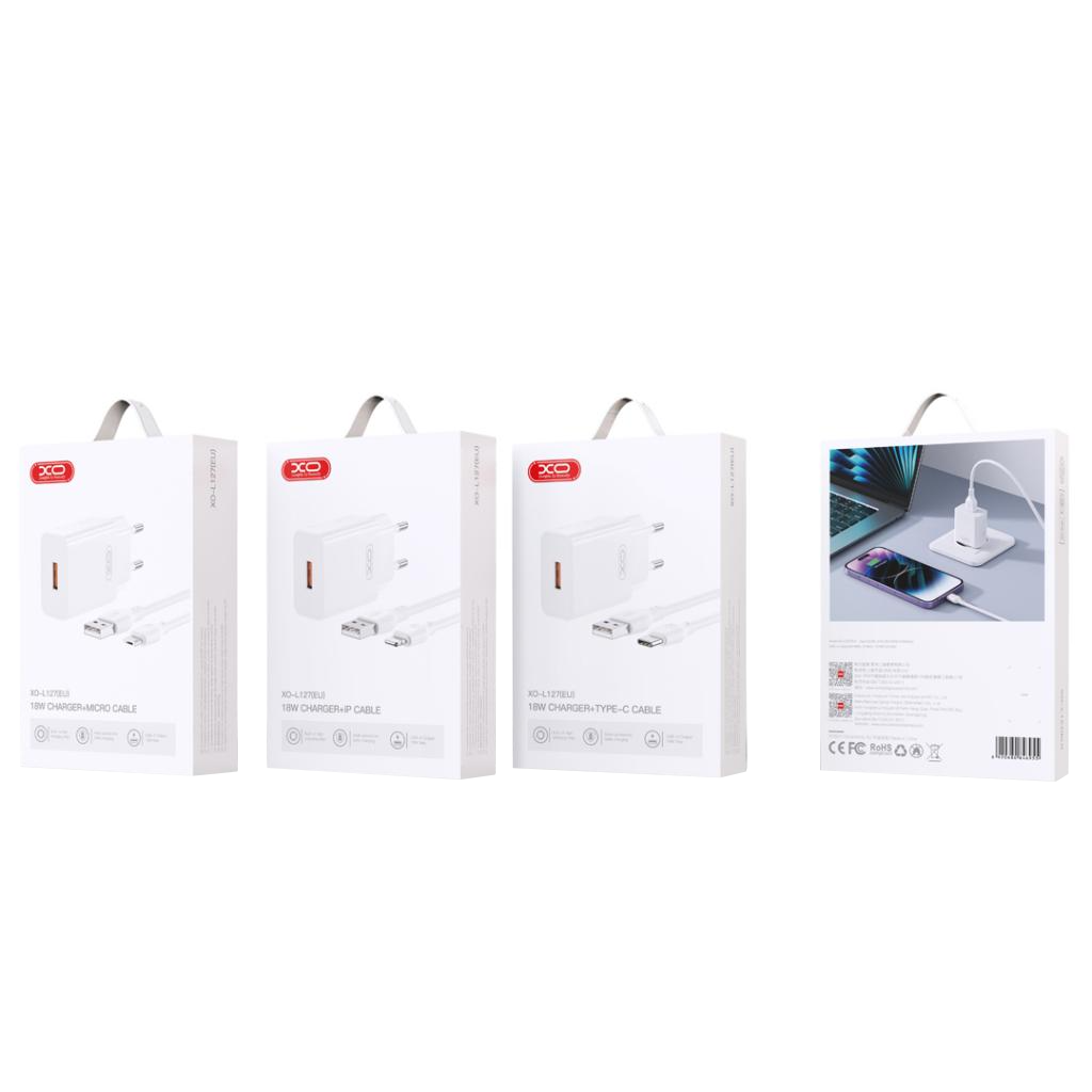 Chargeur Secteur Avec Câble USB-C XO Design L127, 18W, 3A, 1 x USB-A, Blanc