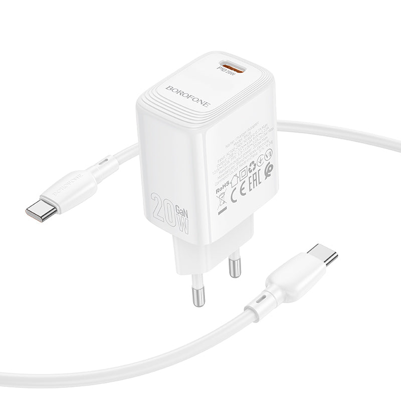 Netzladegerät mit USB-C Kabel Borofone BN26 Fuente, 20W, 3A, 1 x USB-C, Weiß