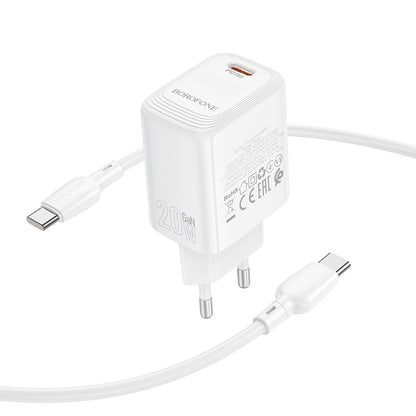 Netzladegerät mit USB-C Kabel Borofone BN26 Fuente, 20W, 3A, 1 x USB-C, Weiß