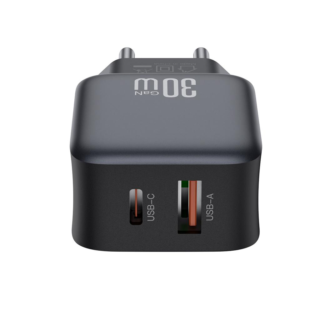 Chargeur réseau avec câble Lightning XO Design L156, 30W, 3A, 1 x USB-A - 1 x USB-C, Noir