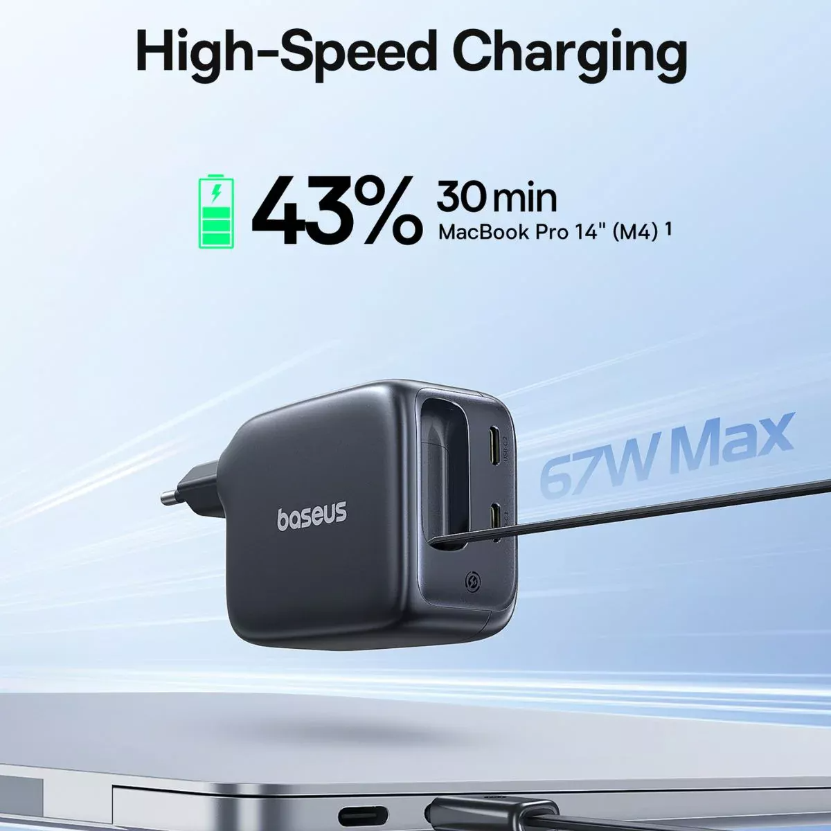 Chargeur réseau avec câble USB-C Baseus EnerCore CJ11, 67W, 3.35A, 2 x USB-C, Noir E0121E00