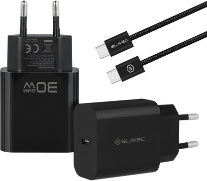 Chargeur secteur avec câble USB-C Blavec BC-14, 30 W, 3 A, 1 x USB-C, noir