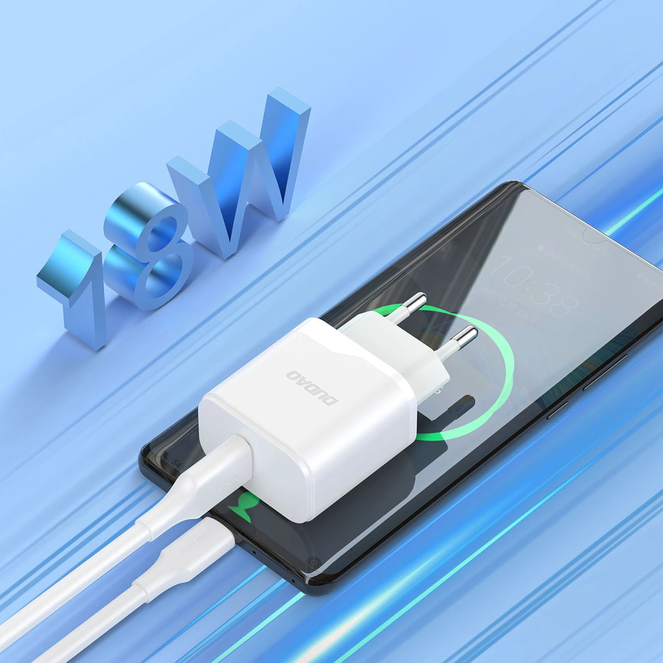 Chargeur réseau avec câble USB-C Dudao A20EU, 18W, 3A, 1 x USB-A, Blanc