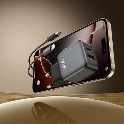Chargeur réseau avec câble Lightning XO Design L156, 30W, 3A, 1 x USB-A - 1 x USB-C, Noir