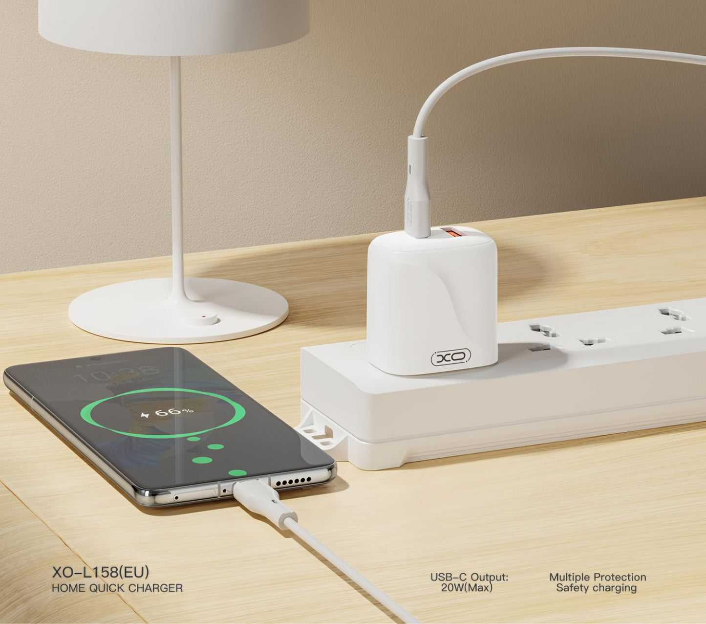 Netzladegerät mit USB-C Kabel XO Design L158, 20W, 3A, 1 x USB-A - 1 x USB-C, Weiß