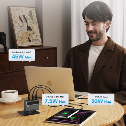 Chargeur réseau avec câble USB-C Cuktech, 100W, 5A, 1 x USB-A - 2 x USB-C, Gris CUKAD1003EUG