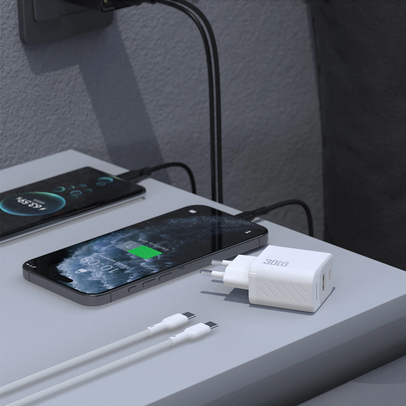 Chargeur réseau avec câble USB-C Dudao A27TCEU, 30W, 1 x USB-A - 1 x USB-C, Noir