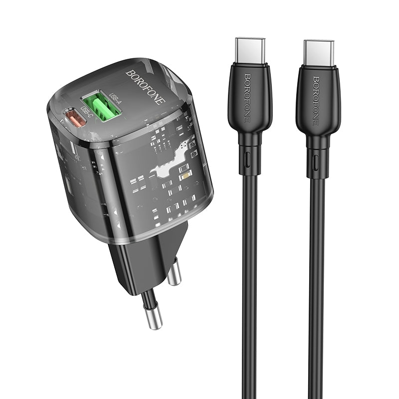 Netzladegerät mit USB-C Kabel Borofone BN17 Sunlight, 20W, 3A, 1 x USB-A - 1 x USB-C, Schwarz