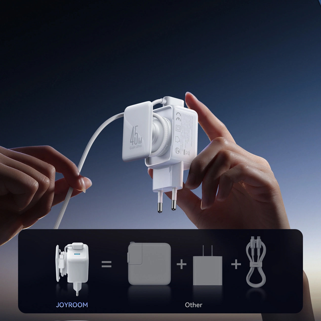 Chargeur réseau avec câble USB-C Joyroom JR-TCL05, 45W, 3A, 2 x USB-C, Blanc
