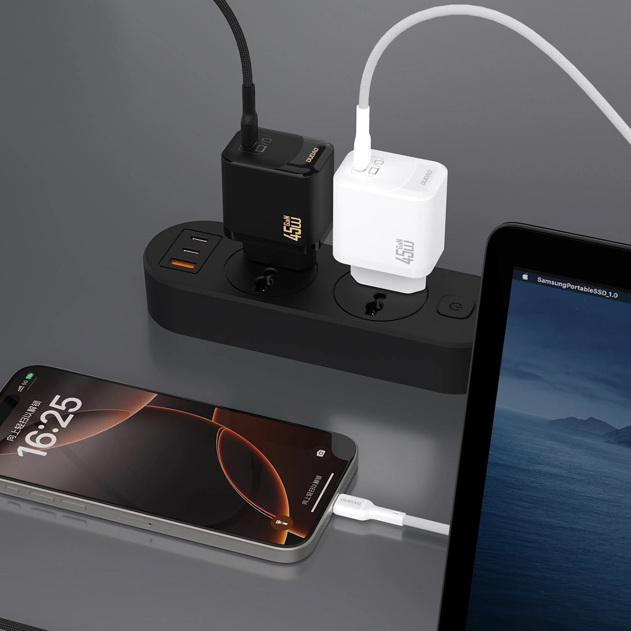 Chargeur réseau avec câble USB-C Dudao A28C, 45W, 3A, 1 x USB-C, Blanc