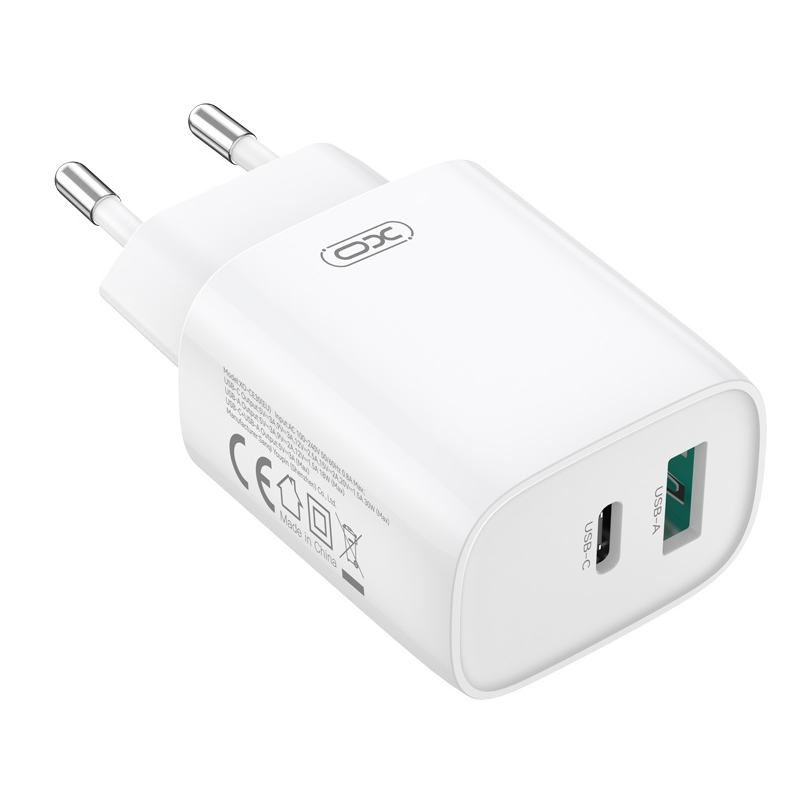 Netzladegerät mit USB-C Kabel XO Design CE30, 30W, 3A, 1 x USB-A - 1 x USB-C, Weiß