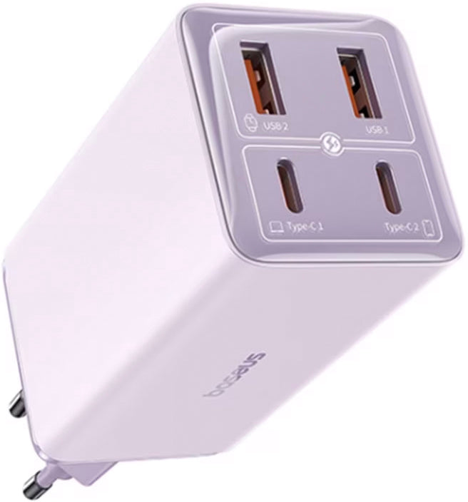 Chargeur réseau avec câble USB-C Baseus GaN6 Pro, 100W, 3.25A, 2 x USB-A - 2 x USB-C, Mauve P10162705532-00
