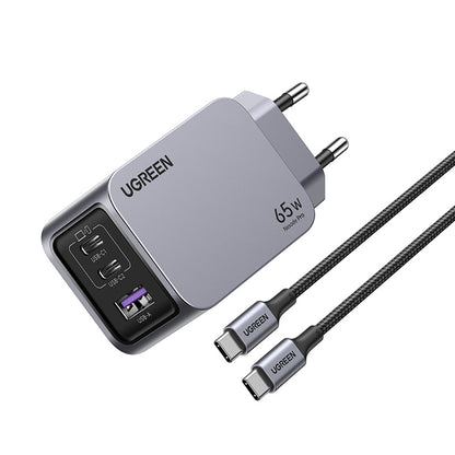 Chargeur réseau avec câble USB-C UGREEN X755 Nexode Pro, 65W, 3A, 1 x USB-A - 2 x USB-C, Gris