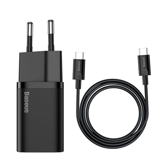 Baseus Super Si Chargeur réseau USB-C avec câble USB-C, 25W, 3A, 1 x USB-C, noir TZCCCSUP-L01
