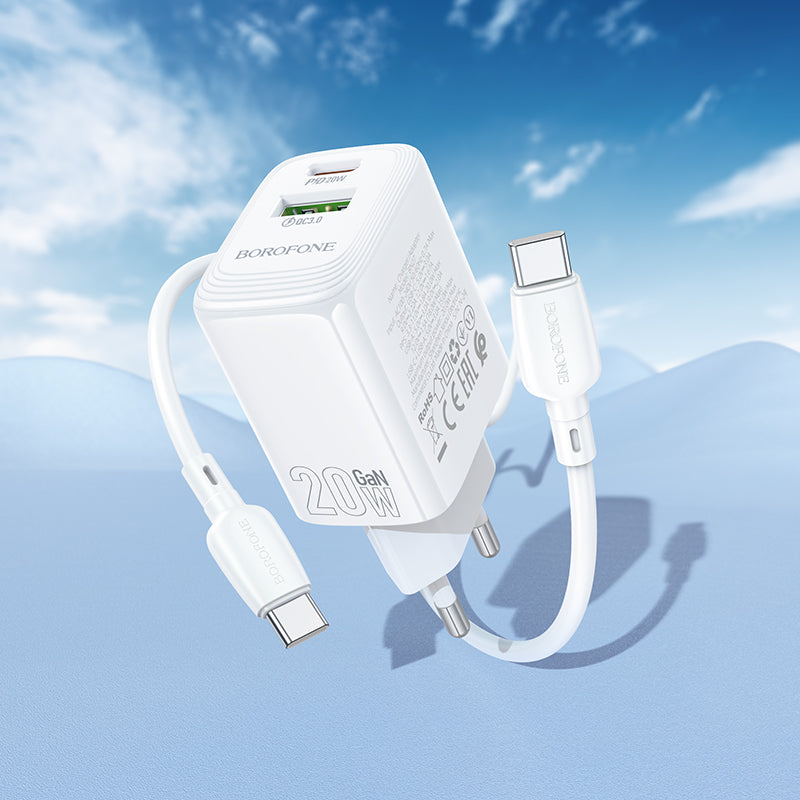 Netzladegerät mit USB-C Kabel Borofone BN27 Fuente, 20W, 3A, 1 x USB-A - 1 x USB-C, Weiß
