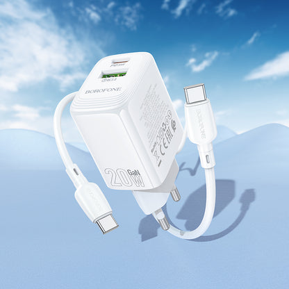 Netzladegerät mit USB-C Kabel Borofone BN27 Fuente, 20W, 3A, 1 x USB-A - 1 x USB-C, Weiß