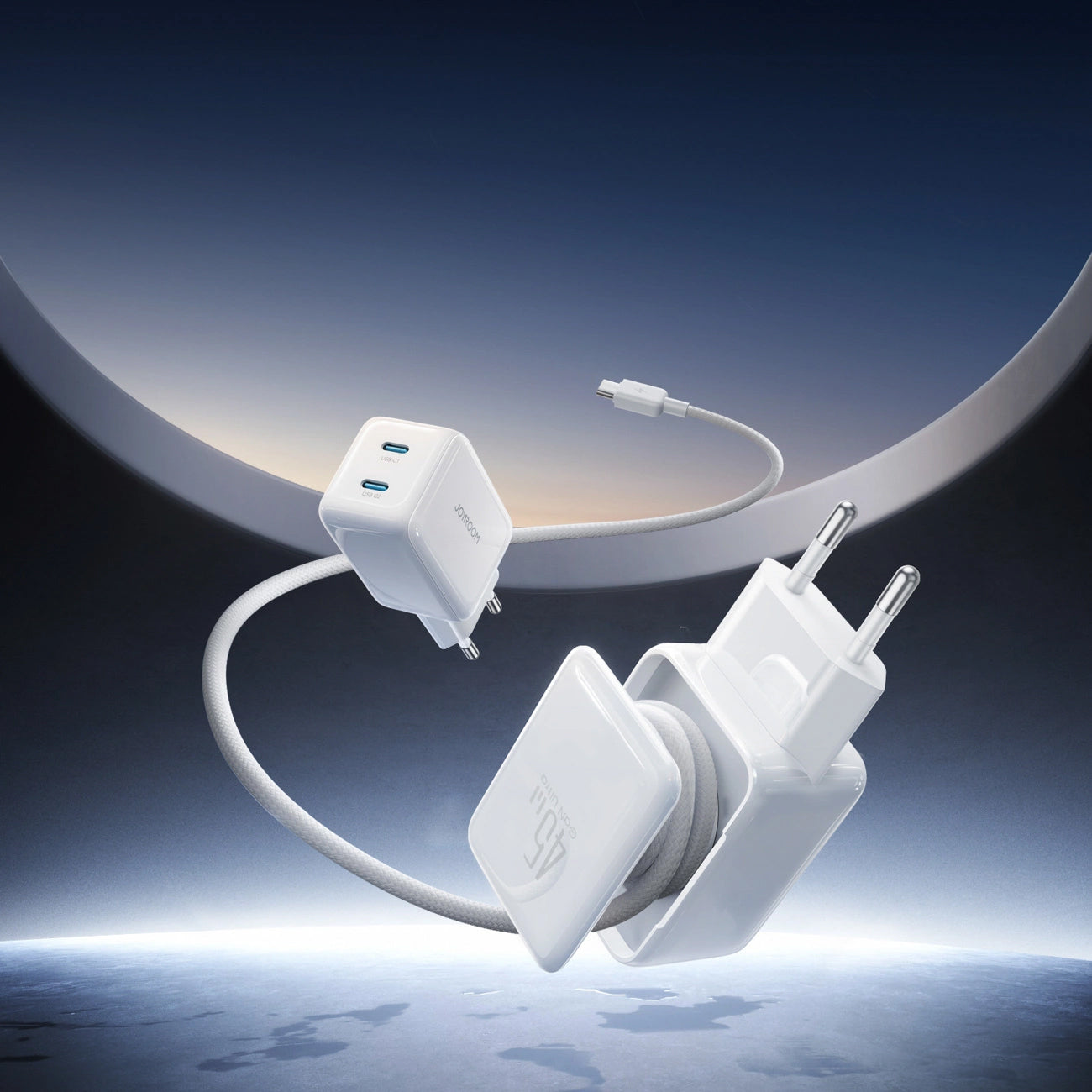 Chargeur réseau avec câble USB-C Joyroom JR-TCL05, 45W, 3A, 2 x USB-C, Blanc