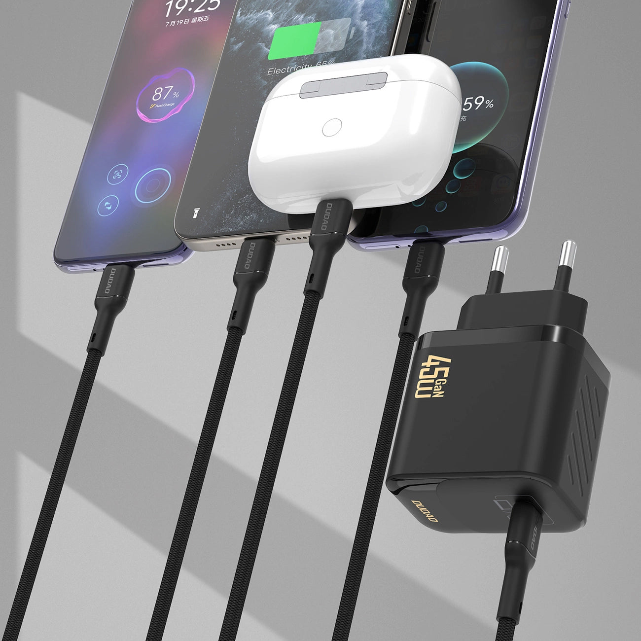 Chargeur réseau avec câble USB-C Dudao A28C, 45W, 3A, 1 x USB-C, Blanc