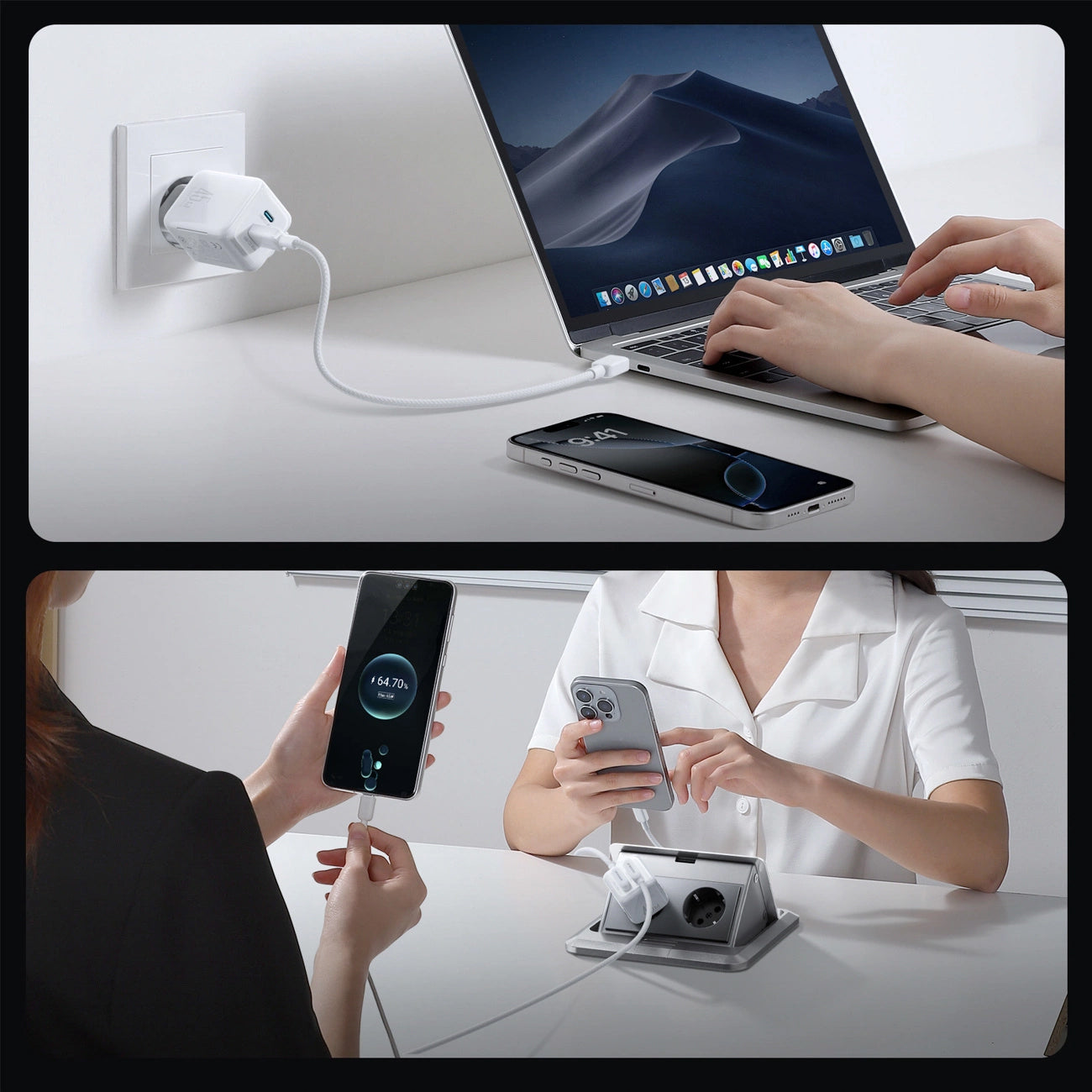 Chargeur réseau avec câble USB-C Joyroom JR-TCL05, 45W, 3A, 2 x USB-C, Blanc