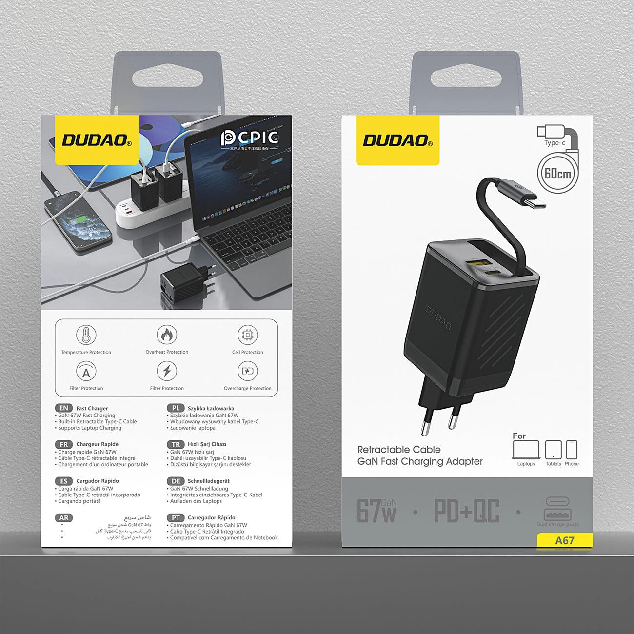 Netzladegerät mit USB-C Kabel Dudao A67EU, 67W, 3.35A, 1 x USB-A - 1 x USB-C, Schwarz