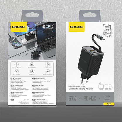 Netzladegerät mit USB-C Kabel Dudao A67EU, 67W, 3.35A, 1 x USB-A - 1 x USB-C, Schwarz