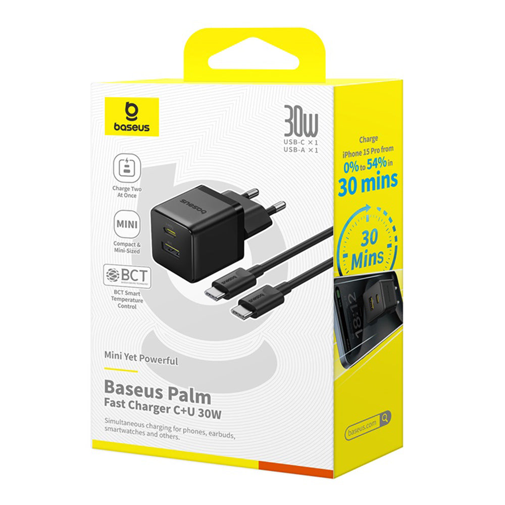 Netzladegerät mit USB-C Kabel Baseus Palm, 30W, 3A, 1 x USB-A - 1 x USB-C, Schwarz P1011160A113-01