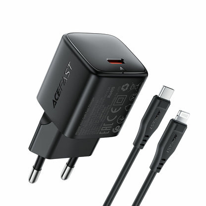 Chargeur secteur avec câble Lightning Acefast A118, 30W, 3A, 1 x USB-C, Noir
