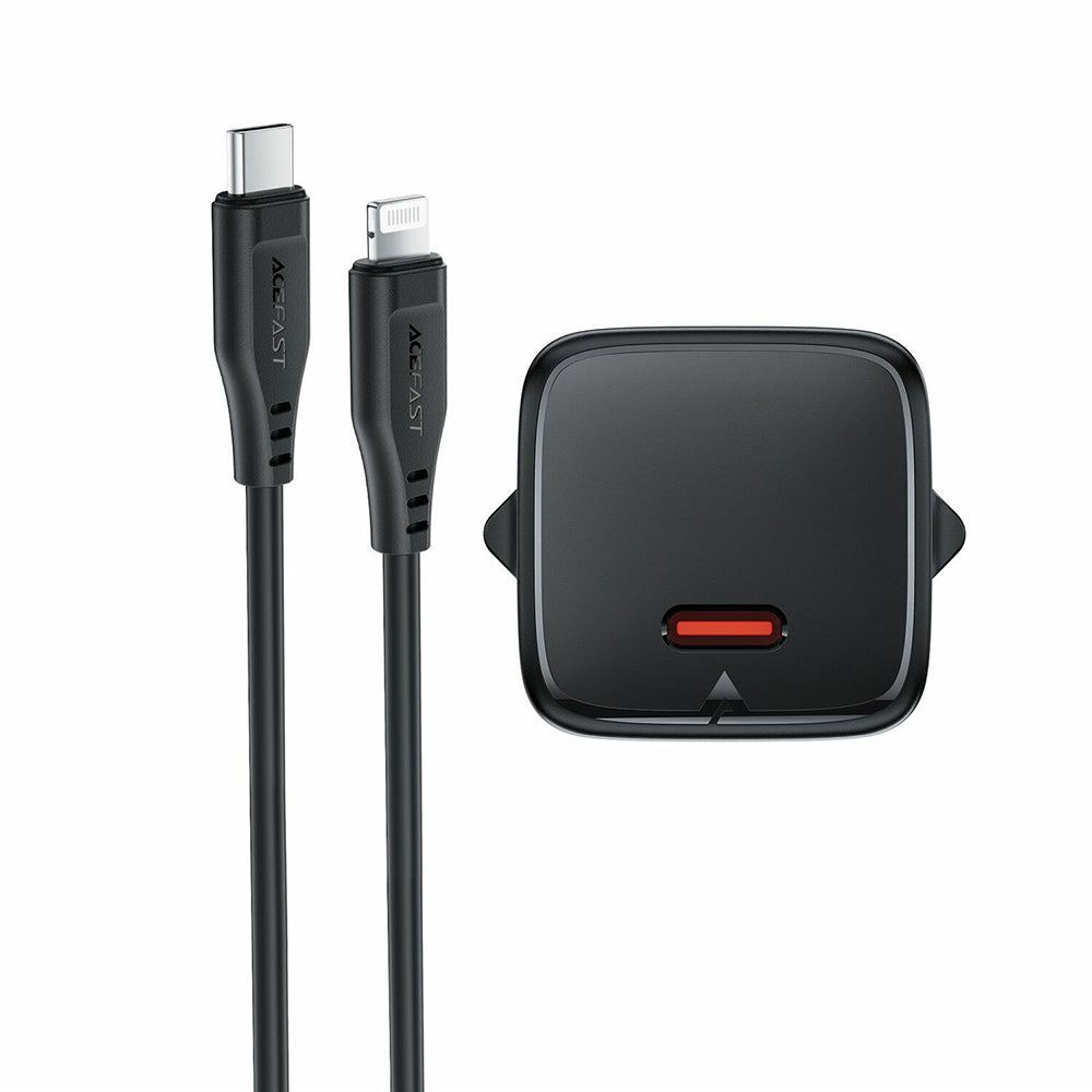 Chargeur secteur avec câble Lightning Acefast A118, 30W, 3A, 1 x USB-C, Noir