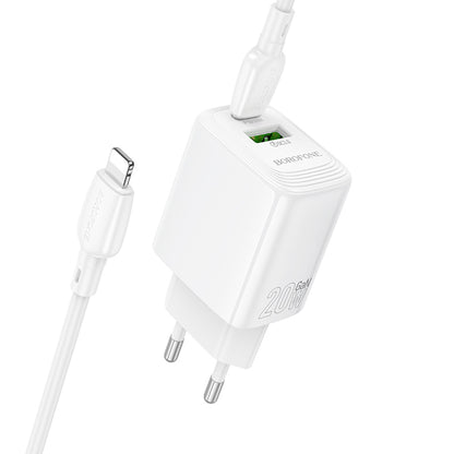 Chargeur réseau avec câble Lightning Borofone BN27 Fuente, 20W, 3A, 1 x USB-A - 1 x USB-C, Blanc