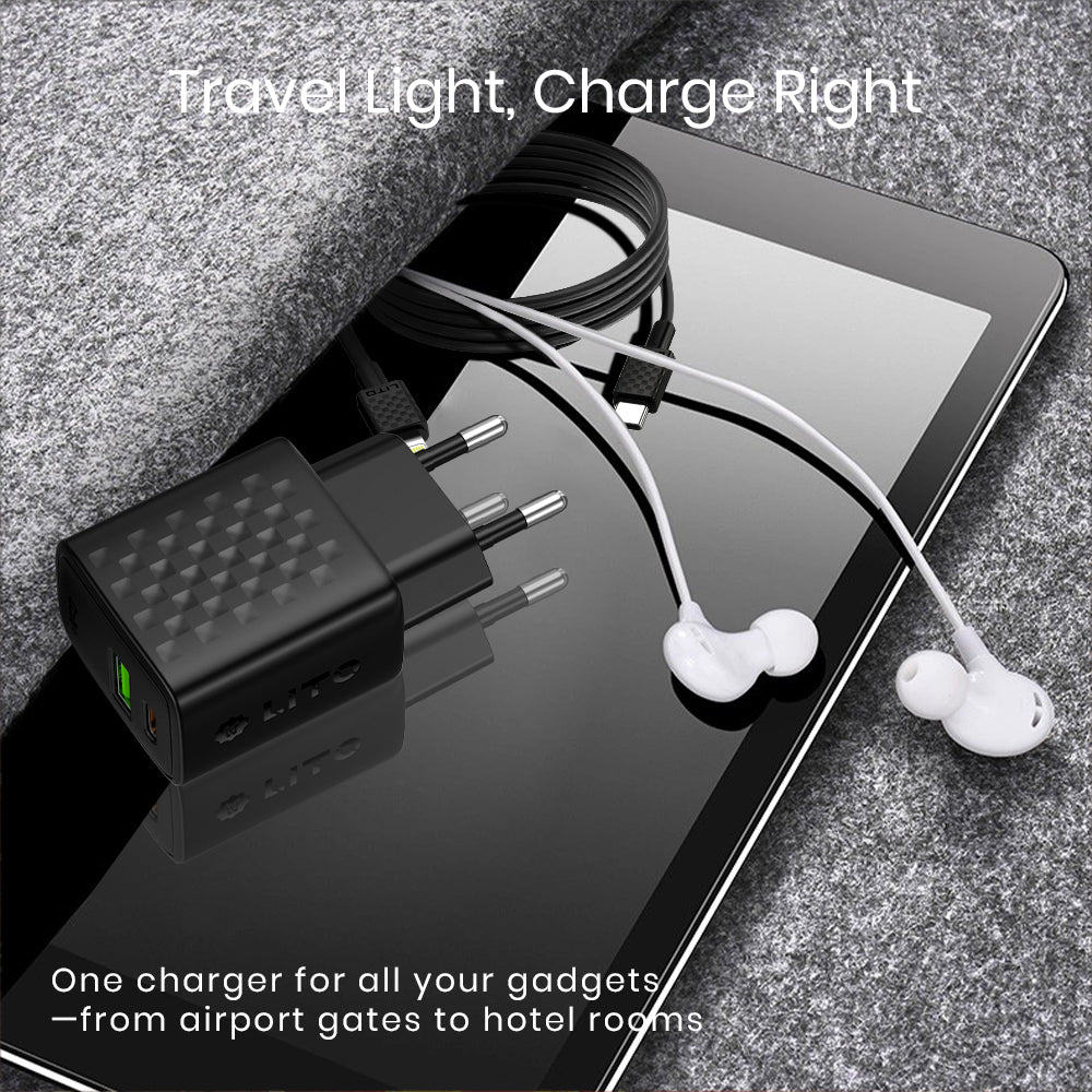 Chargeur réseau avec câble Lightning Lito LC15L, 20W, 3A, 1 x USB-A - 1 x USB-C, Noir