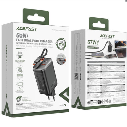 Netzladegerät mit USB-C Kabel Acefast A111, 67W, 3A, 1 x USB-A - 1 x USB-C, Schwarz