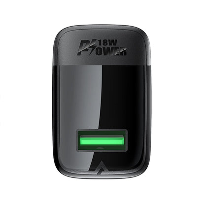 Chargeur réseau avec câble USB-C Acefast A90, 18W, 3A, 1 x USB-A, Noir