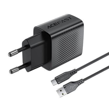 Chargeur réseau avec câble USB-C Acefast A90, 18W, 3A, 1 x USB-A, Noir