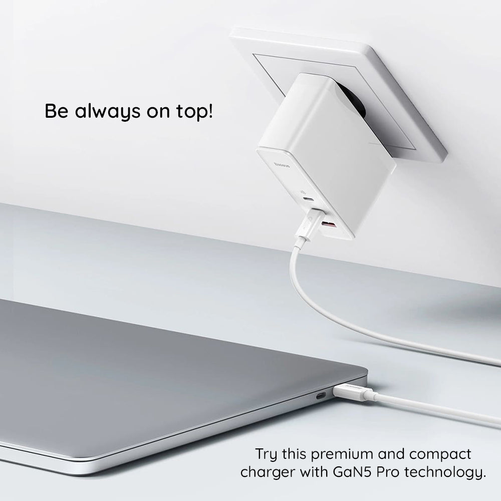 Netzladegerät mit USB-C Kabel Baseus GaN5 Pro, 140W, 5A, 1 x USB-A - 2 x USB-C, Weiß CCGP100202