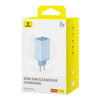 Baseus GaN6 Pro USB-C Cable Wall Charger, 65W, 3.25A, 2 x USB-A - 2 x USB-C, Blue P10162701313-00