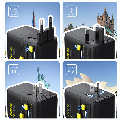 Chargeur secteur avec câble USB-C Baseus Travel PicoGo AG11, 45W, 2 x prise - 1 x USB-C - 2 x USB-A, noir E0307F00