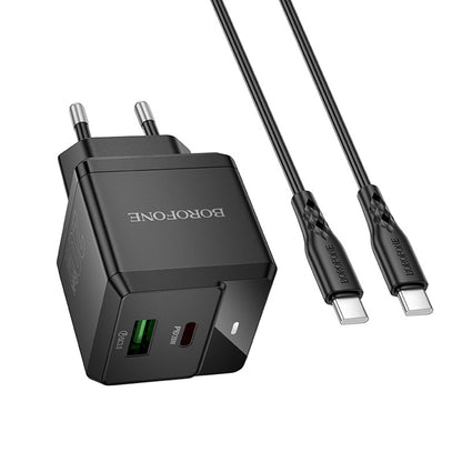 Network Charger with USB-C Cable Borofone BN19 Intenso, 20W, 3A, 1 x USB-A - 1 x USB-C, Black