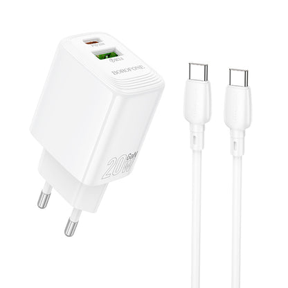 Netzladegerät mit USB-C Kabel Borofone BN27 Fuente, 20W, 3A, 1 x USB-A - 1 x USB-C, Weiß