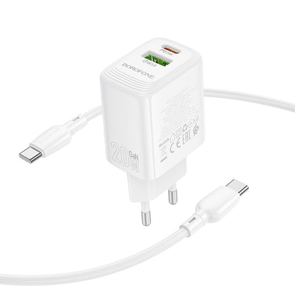 Netzladegerät mit USB-C Kabel Borofone BN27 Fuente, 20W, 3A, 1 x USB-A - 1 x USB-C, Weiß