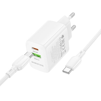 Network Charger with USB-C Cable Borofone BN29 Fuente, 30W, 3A, 1 x USB-A - 1 x USB-C, White