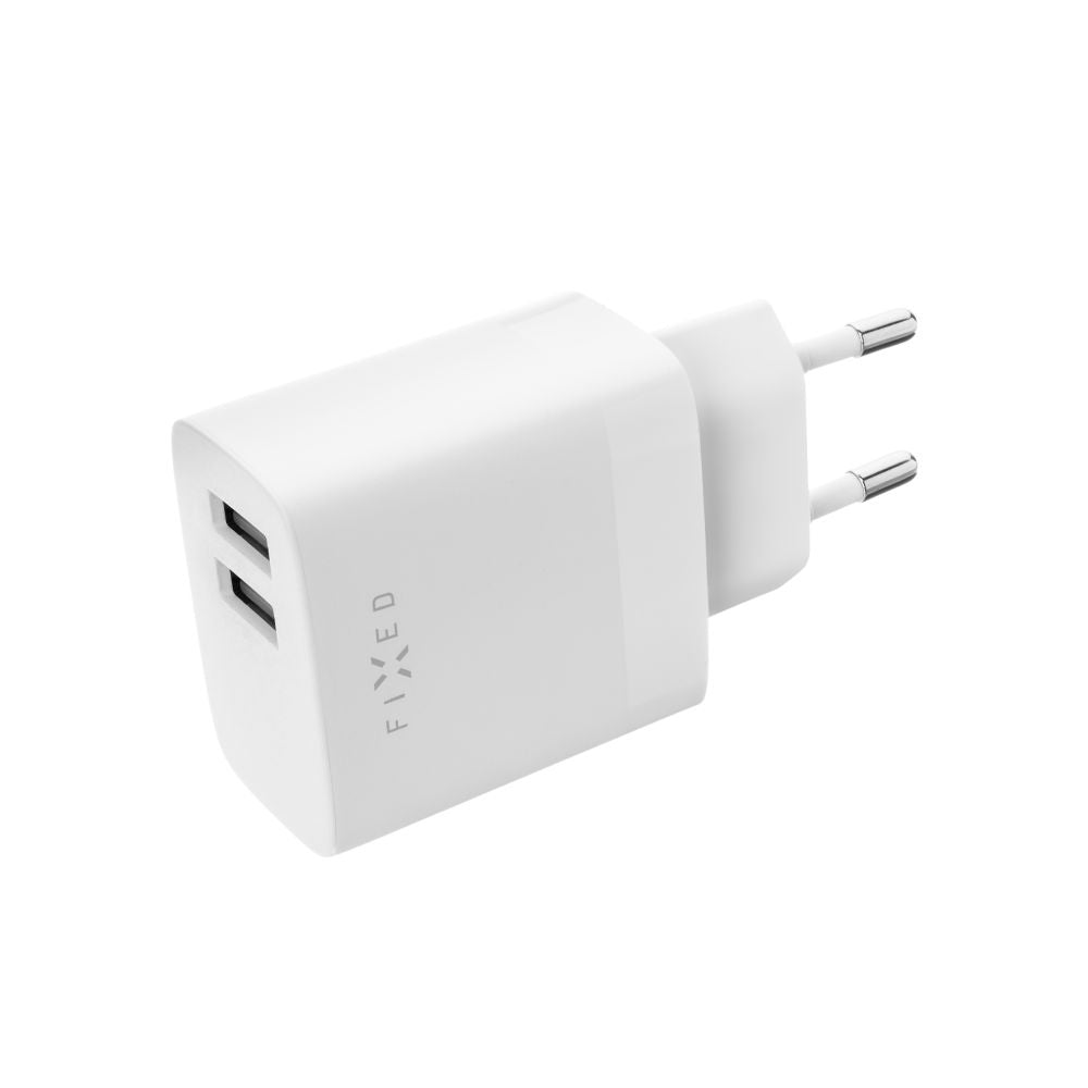 Chargeur réseau avec câble USB-C Fixed, 17W, 3A, 2 x USB-A, Blanc