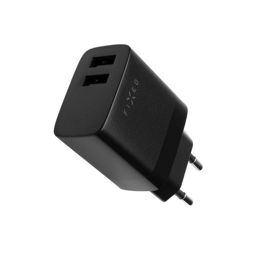 Chargeur réseau avec câble USB-C Fixed, 17W, 3A, 2 x USB-A, Noir