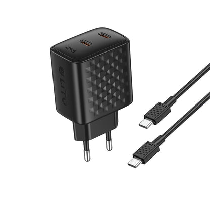 Netzladegerät mit USB-C Kabel Lito LC22T, 45W, 3A, 2 x USB-C, Schwarz