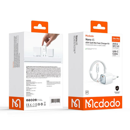 Chargeur secteur avec câble USB-C Mcdodo Nano CH-8263, 65W, 3,25A, 1 x USB-C, Blanc