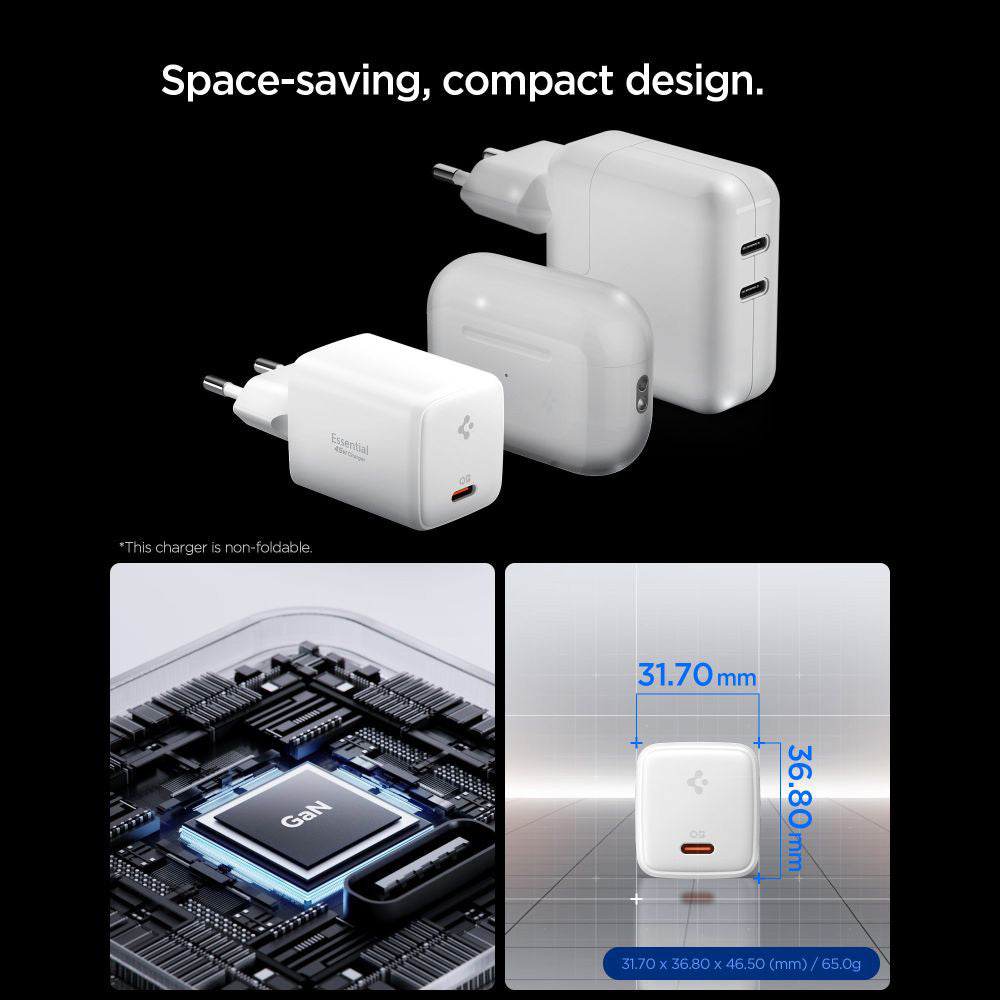 Spigen EE451EU Essential Network Charger with USB-C Cable, 45W, 3A, 1 x USB-C, White ACH09473