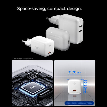 Spigen EE451EU Essential Network Charger with USB-C Cable, 45W, 3A, 1 x USB-C, White ACH09473