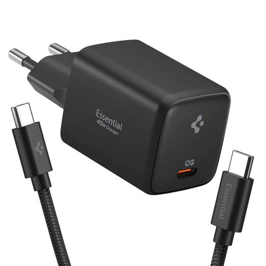 Chargeur Réseau avec Câble USB-C Spigen EE451EU Essential, 45W, 3A, 1 x USB-C, Noir ACH09474