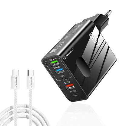 Netzladegerät mit USB-C Kabel Techsuit CHC1 PentaXPower, 25W, 3A, 3 x USB-A - 2 x USB-C, Schwarz