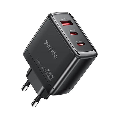 Chargeur Secteur avec Câble USB-C Yesido YC144C, 65W, 3.25A, 1 x USB-A - 2 x USB-C, Noir