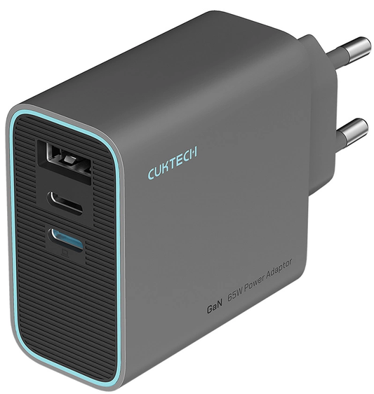 Netzladegerät Cuktech, 65W, 3A, 1 x USB-A - 2 x USB-C, Grau CUKAD653EUGR